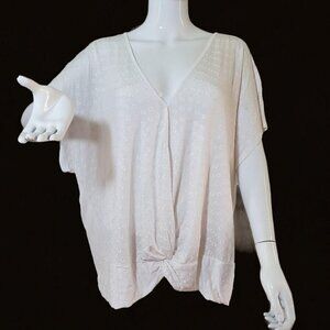 INC Intl Concepts Poly Knit Knotted Top White Embroidered Eyelet Womens 3XL NWT